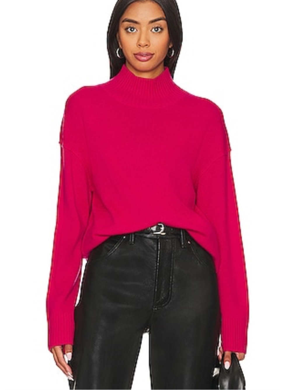 Rails Sasha Sweater in Cerise Rose Mock Neck Wool Cashmere Blend L Large Fuchsia